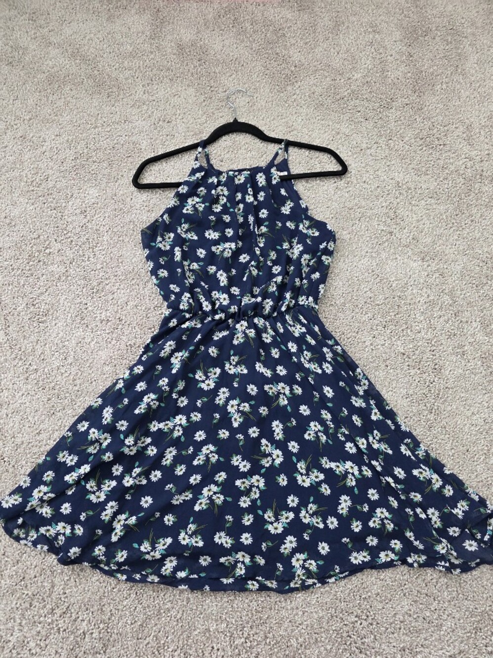 Francesca's/Mi Ami Navy Floral Daisy Sleeveless Halter Neck Short Dress
